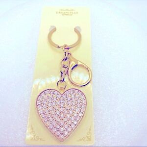Purse Charm Key Chain Heart Crystals with Golden